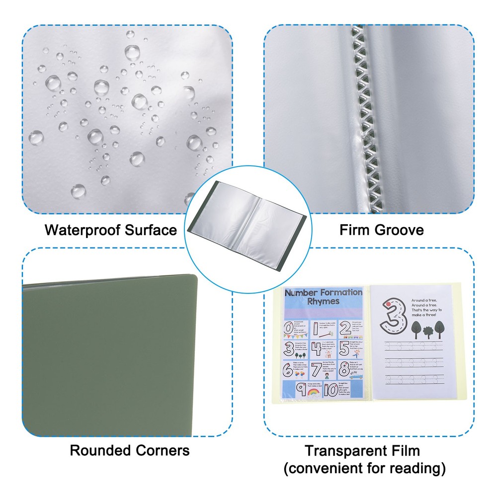 9x12" Binders with Plastic Sleeve, PP 60 Pocket File Protector, Green