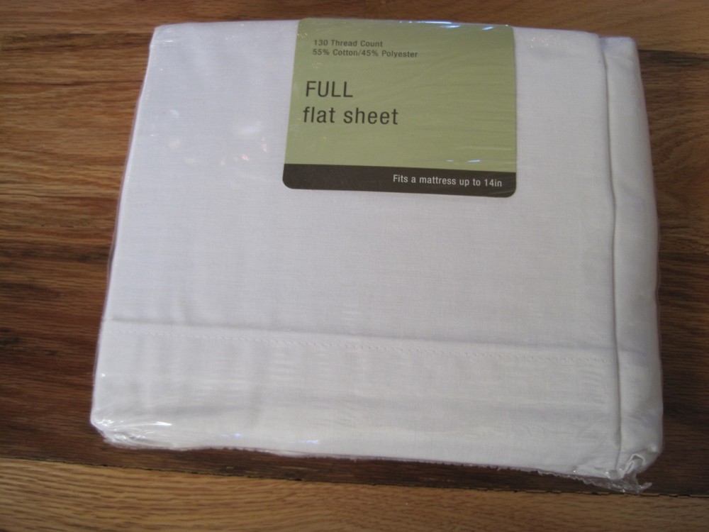 Full Flat Sheet White 130 Thread Count NIP
