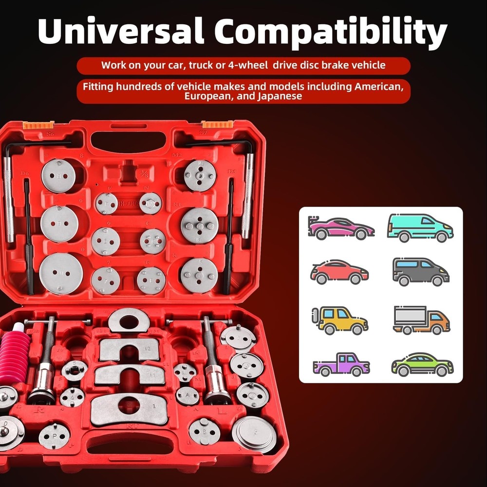 35PCS Disc Brake Caliper Tool Kit Heavy Duty Brake Caliper Compression Tools Kit