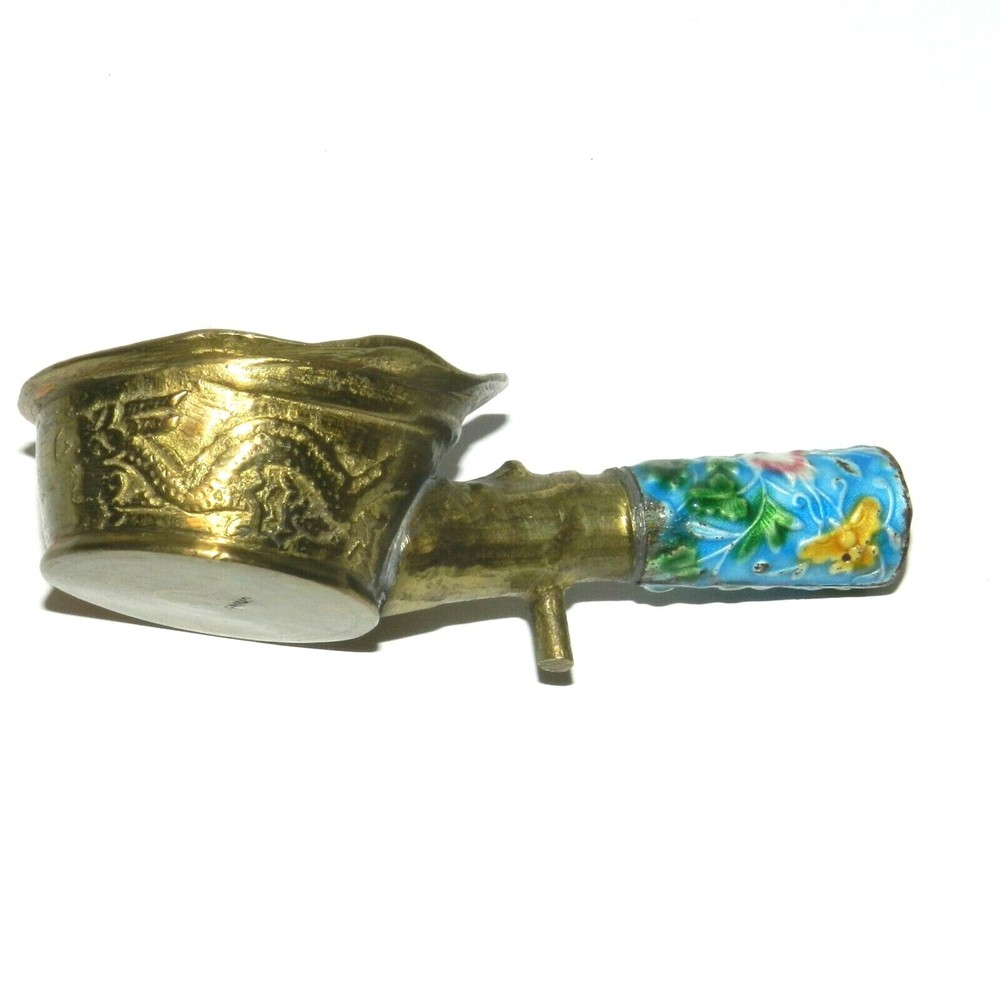 Vintage Chinese Silk Iron Solid Brass Enamel Handle Ashtray Vintage