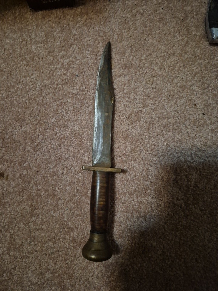 WW2?? Ka-bar Style Knife Solid Brass With Clear Layered Handle Very Solid Heavy