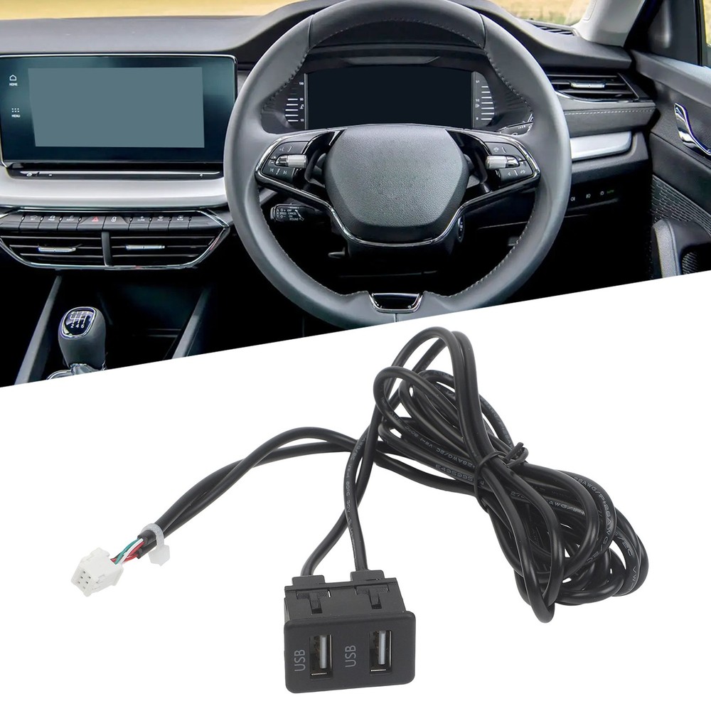Car Navigation 6 Pin to USB Panel Dual USB Port with Audio Input Cable