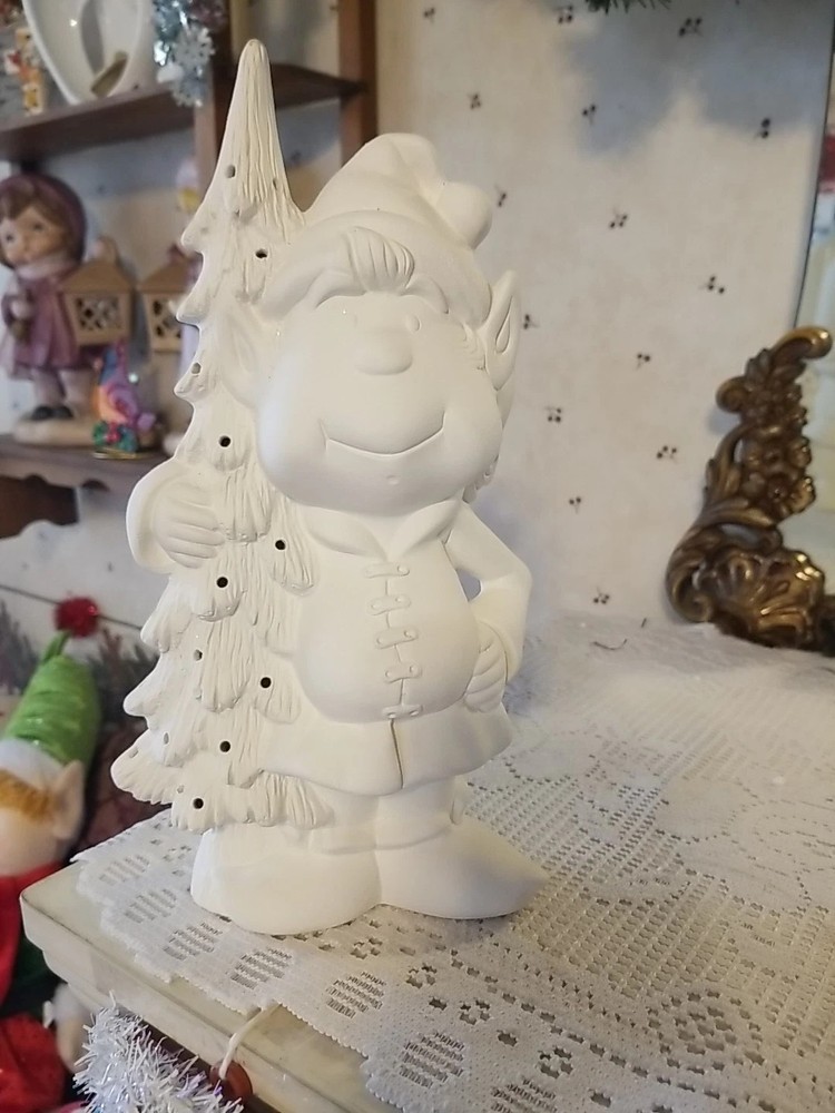 Ceramic Bisque Elf With Tree Ready To Paint