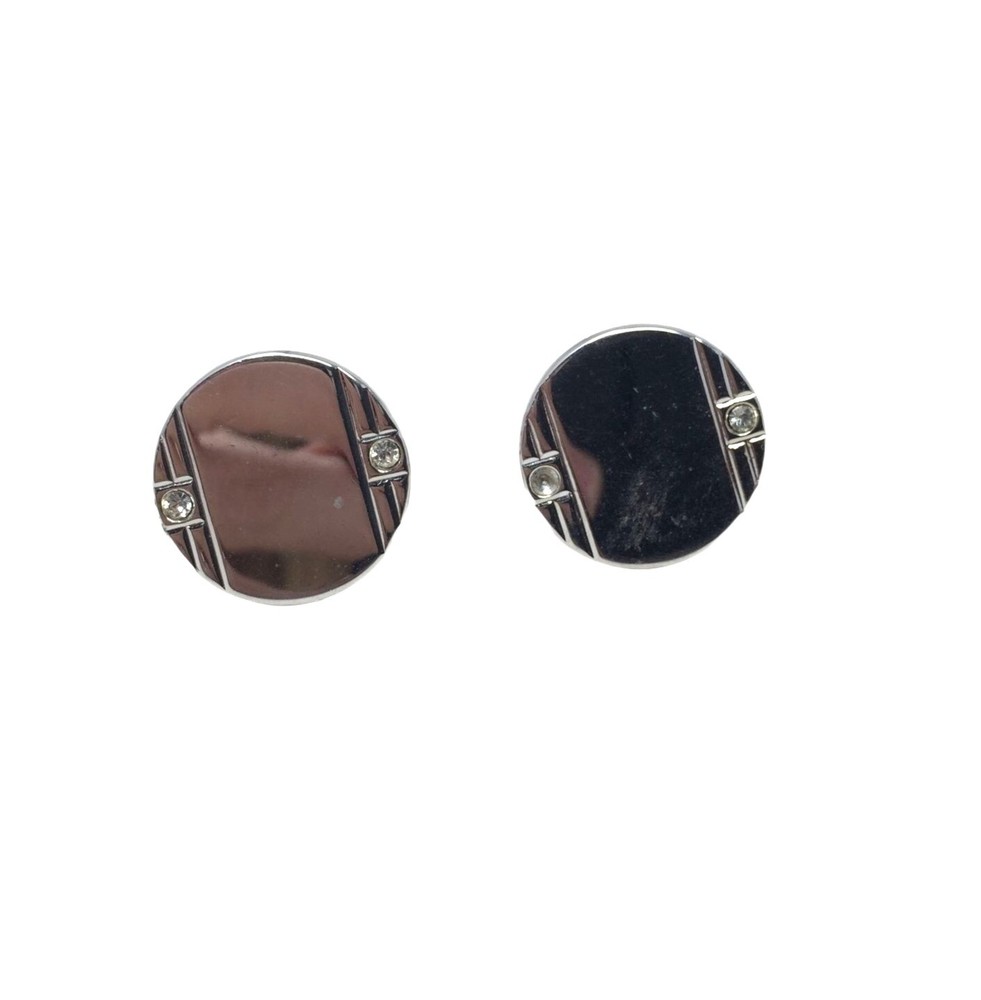 Round Cufflinks with Lines - Silver Tone