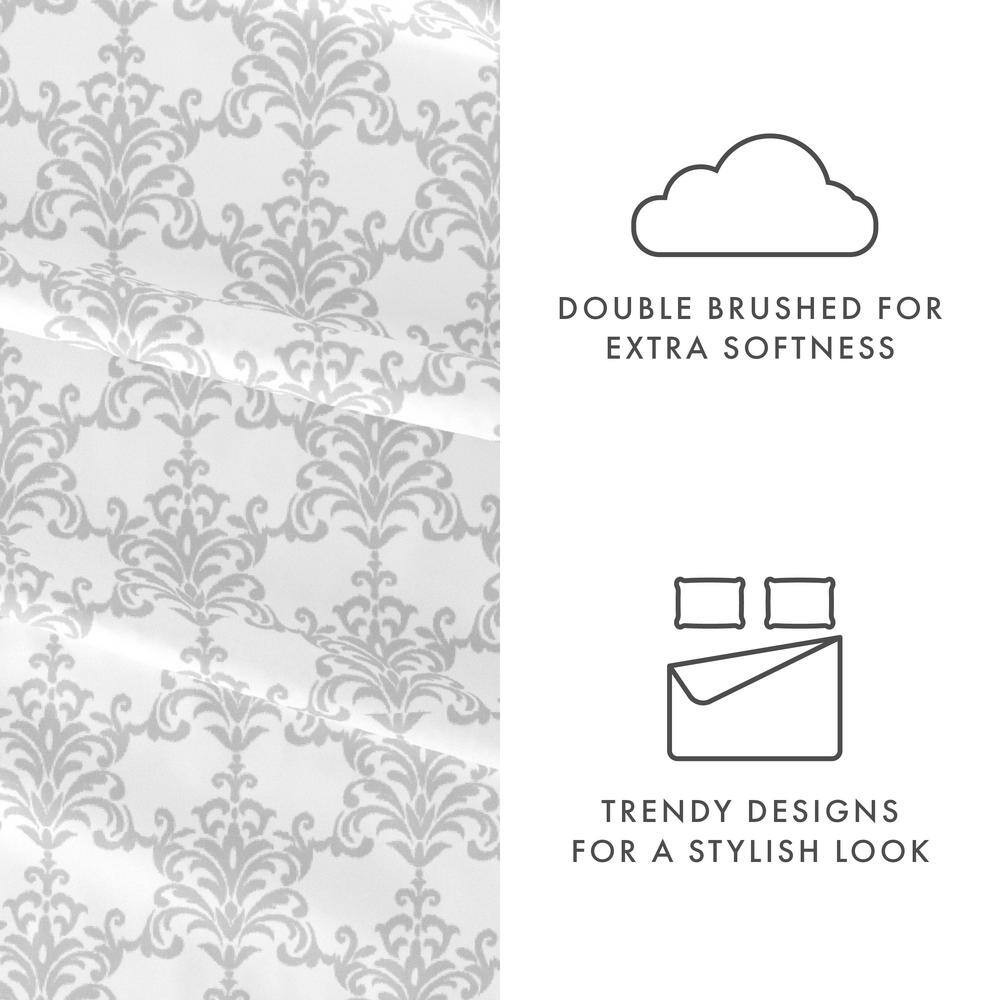 Premium Ultra Soft 4-Piece Light Gray Soft Bouquet Pattern Microfiber California
