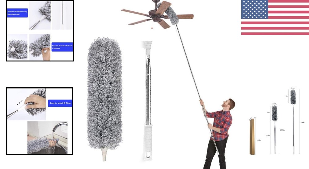 Extendable Microfiber Duster – 100 Inches Long for Safe High Cleaning