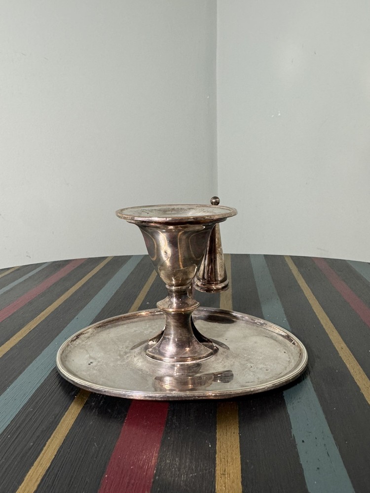 Antique Silver Plate Chamberstick Candlestick w/ Snuffer