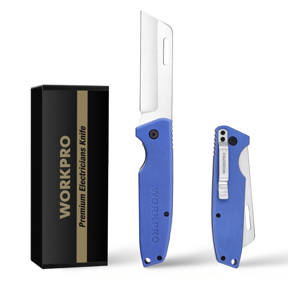 WORKPRO Electrician & Folding Pocket Knife with Stainless Plain Edge G10 Handle