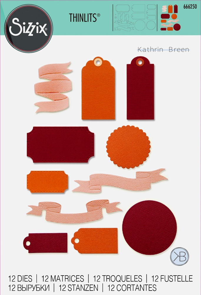 NEW Sizzix VINTAGE LABELS & BANNERS 12pc Thinlits Dies 666250 Tags & Accent Pcs.