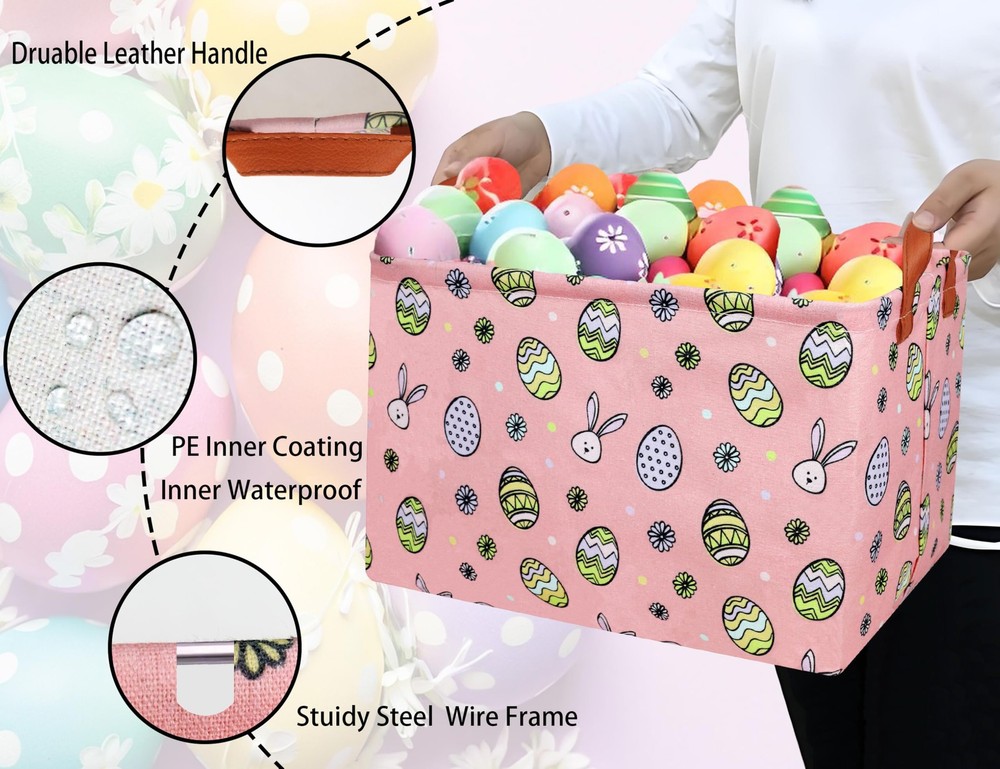 MYFLOCY Large Rectangular Easter Baskets Empty Waterproof Boy Toy Box Foldabl...