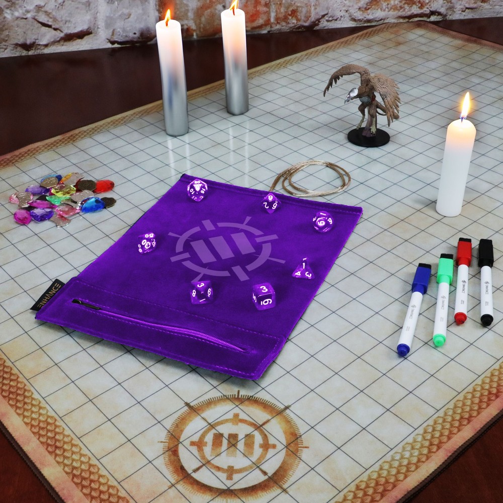 ENHANCE Roll on a Scroll™ Dice Rolling Mat & 7pc Acrylic Dice Set
