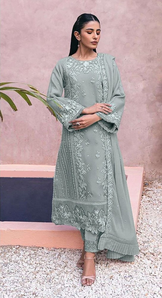 Light Grey Beautiful Pakistani Suit Material