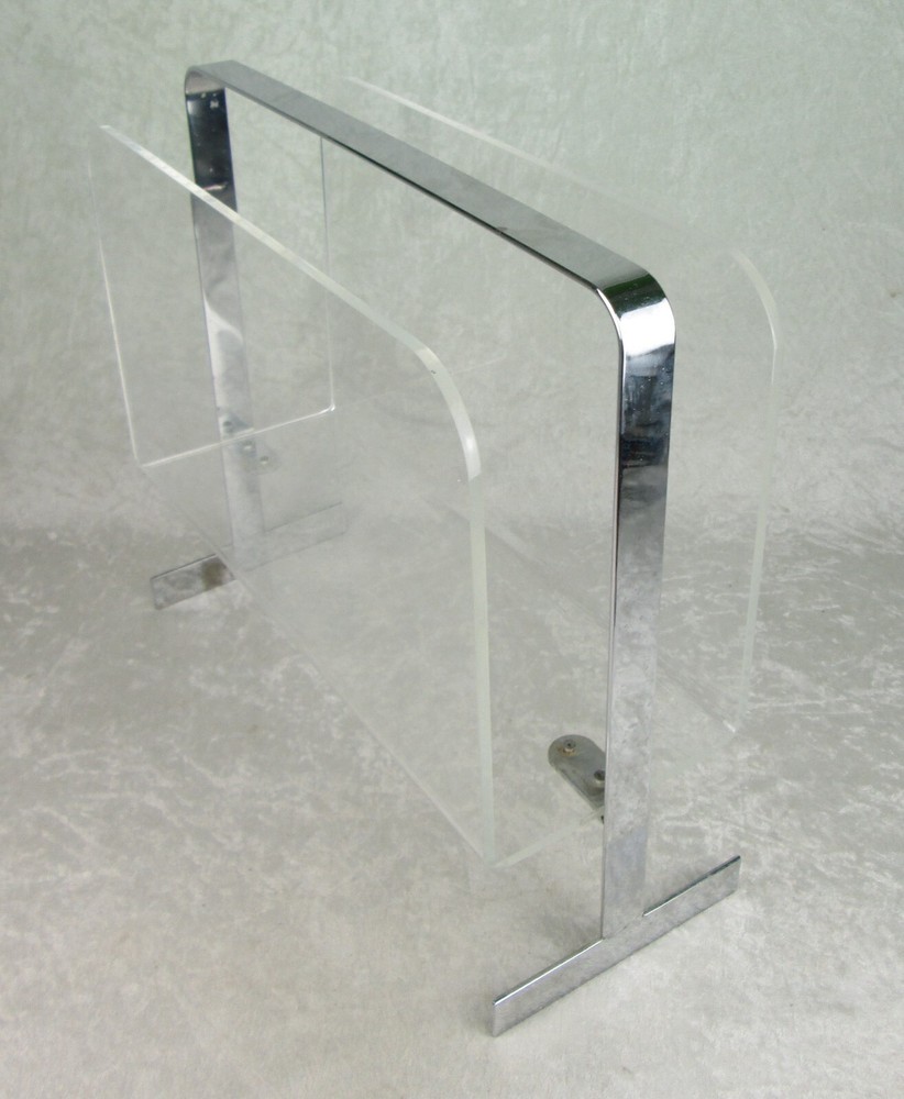Milo Baughman Attributed Chrome and Lucite Magazine Rack Mid Century Modern