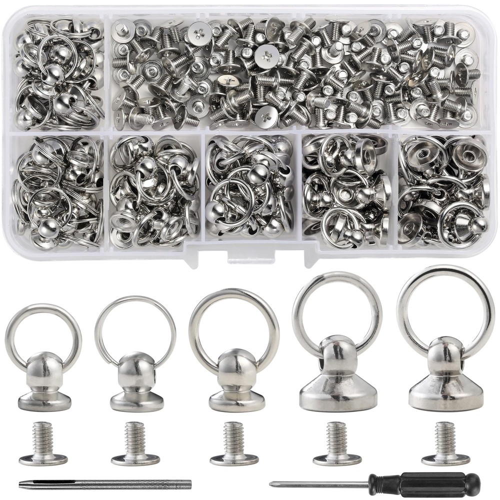 90 Sets Round Head Button Stud for Leather Assorted Sizes Button Stud with Pu...