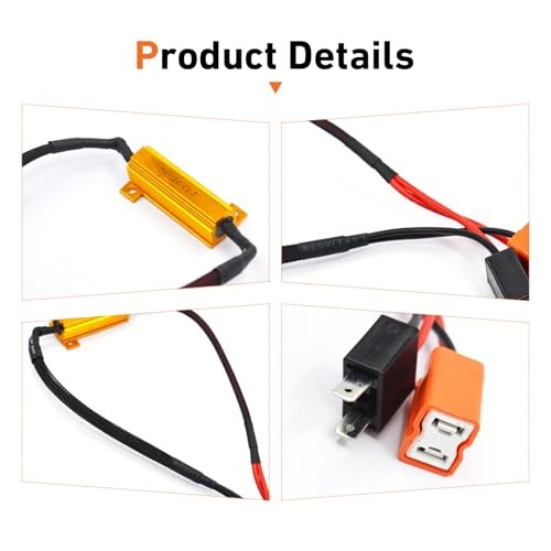 2PCS H7 Car LED Resistor Kit, 50W 6 Ohm Vehicle Anti Flicker Error Decoder,