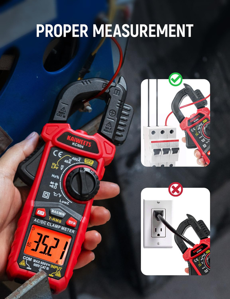 KAIWEETS Digital Clamp Meter Multimeter AC DC Current Voltage NCV