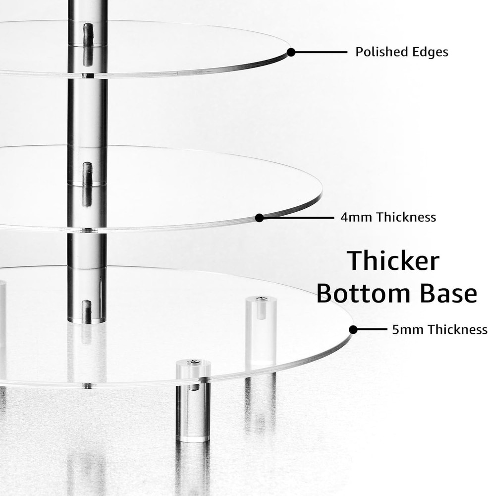 5 Tier Acrylic Cupcake Stand Extra Thick 5mm Base Large Cupcake Tower Holder