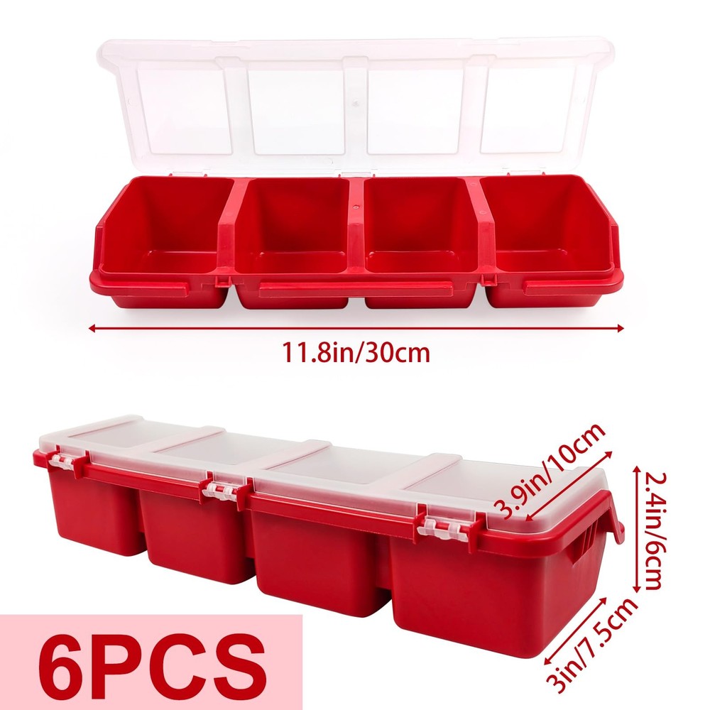 6 Pcs Screw Organizers Storage Bins with Lids, Plastic Stackable Hardware red