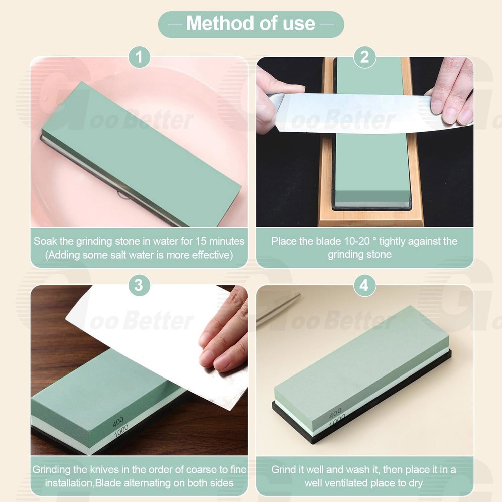 Knife Sharpening Stone Includes 2 Side Grit 400/1000 Whetstone for Kitchen Knive