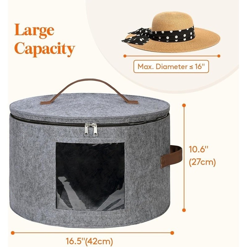 Large Hat Storage Box Dustproof Organizer W/ Clear Window Handles & Support Rods