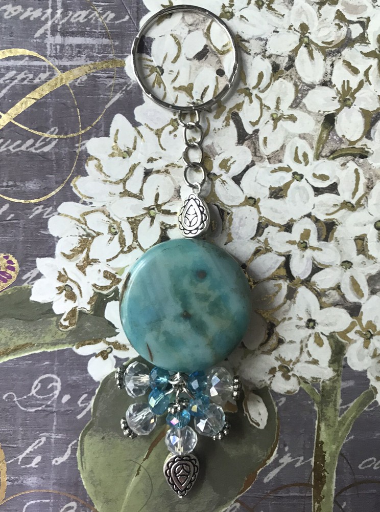 Blue fire agate gemstone crystal Keychain