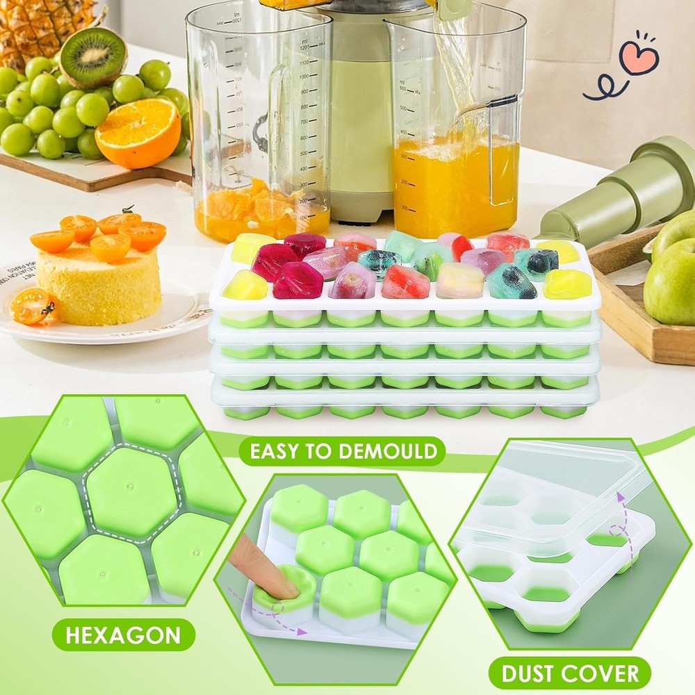 Ice Cube Tray, Easy Release Hexagonal Honeycomb Silicone Molds with Lid 2-Pack
