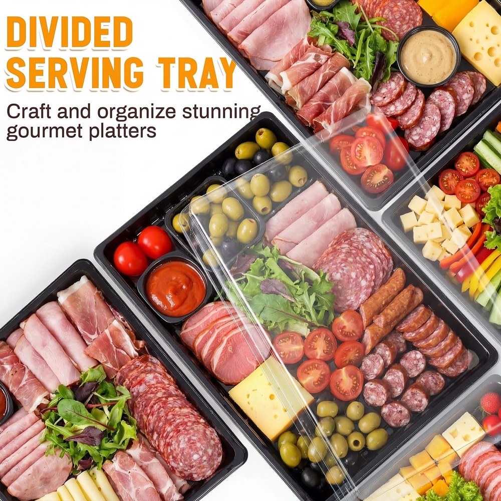 Shellwei 10 Pack Extra Large Charcuterie Board with Lids, 15 x 10 Inch Plastic C