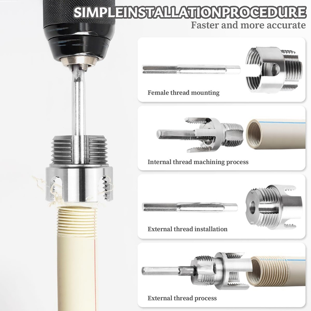3Pcs Pipe Thread Cutting Tool, Integrated Internal & External Pipe Threading Too