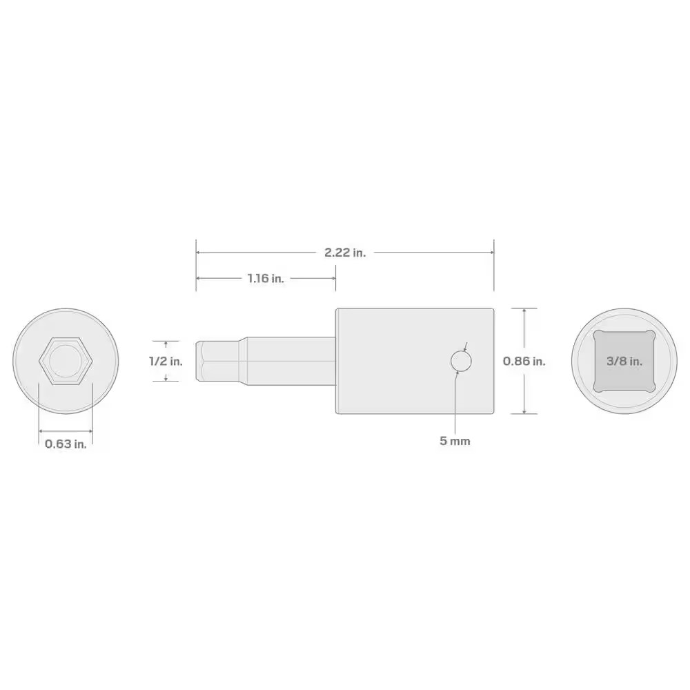 3/8 In. Drive X 1/2 In. Hex Bit Impact Socket