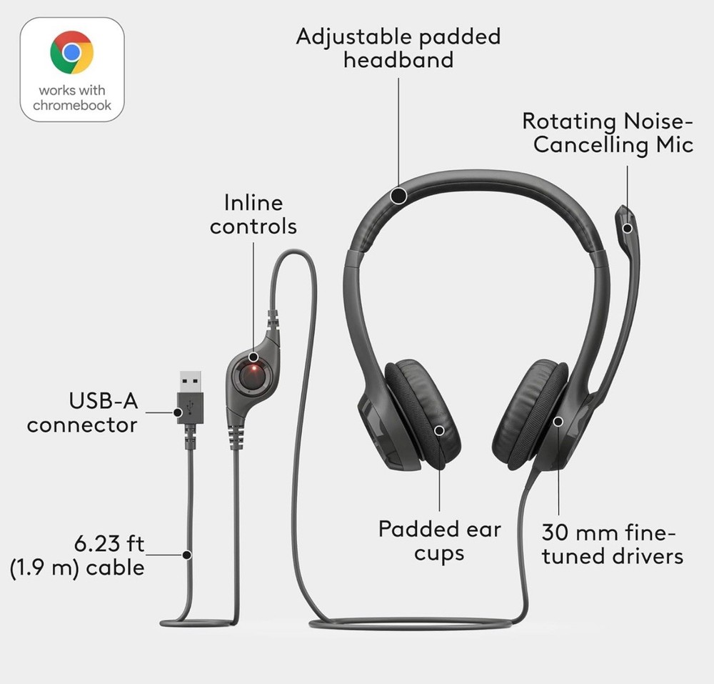 Logitech - H390 - USB Headset with Noise Cancelling Microphone - Black