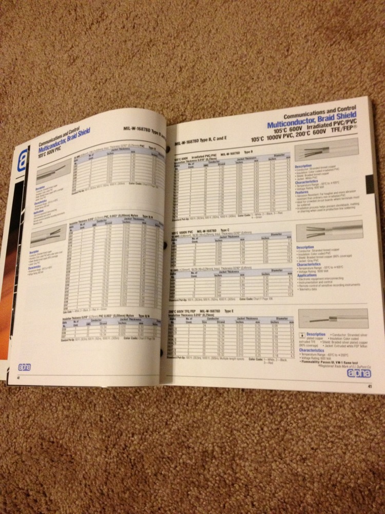 Vintage 1988 Alpha W-10 Manual Communication And Control Cables Technical Data