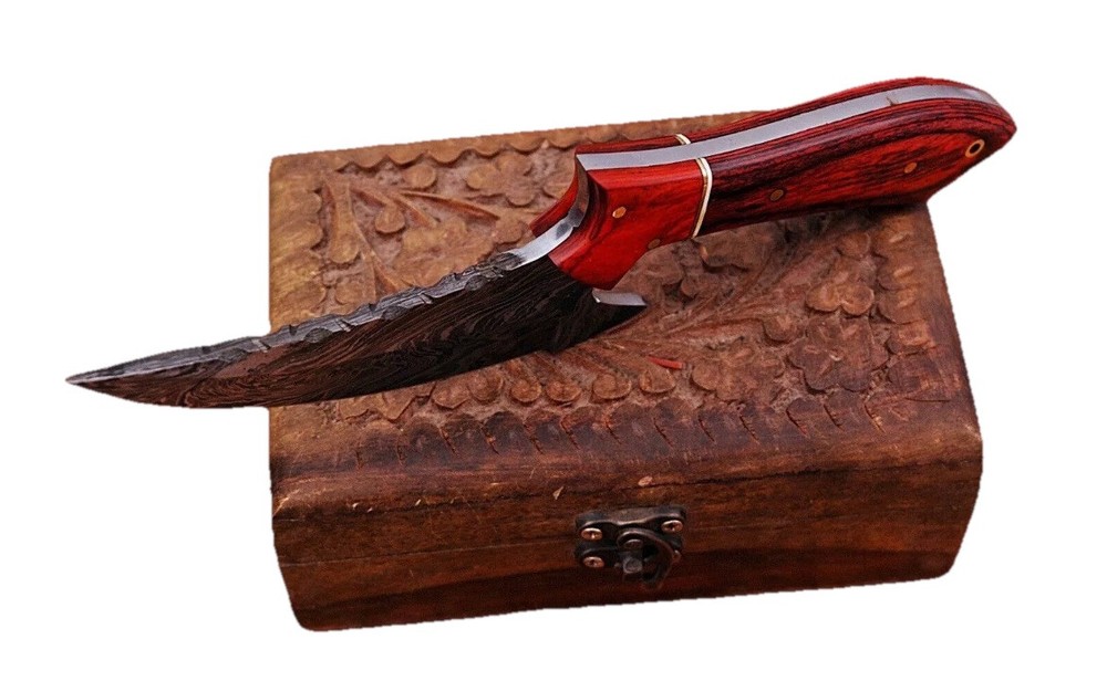 Damascus Steel Fixed Blade Knife Wood Handle
