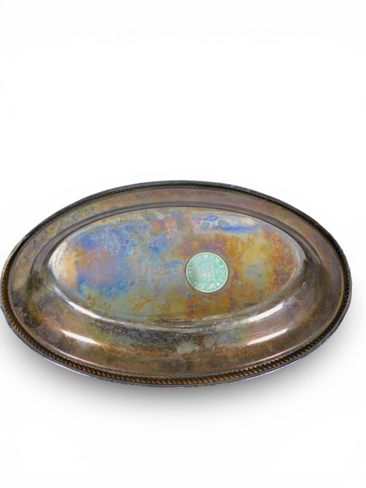 Wm Rogers Silverplate Oval Serving Platter Rope Edge 12.5” Vintage