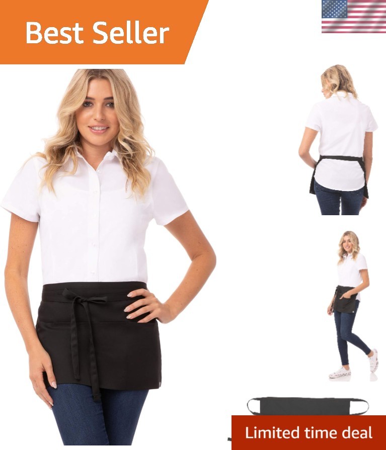 Durable Unisex Waitress Apron with 3 Pockets - Solid Black - One Size