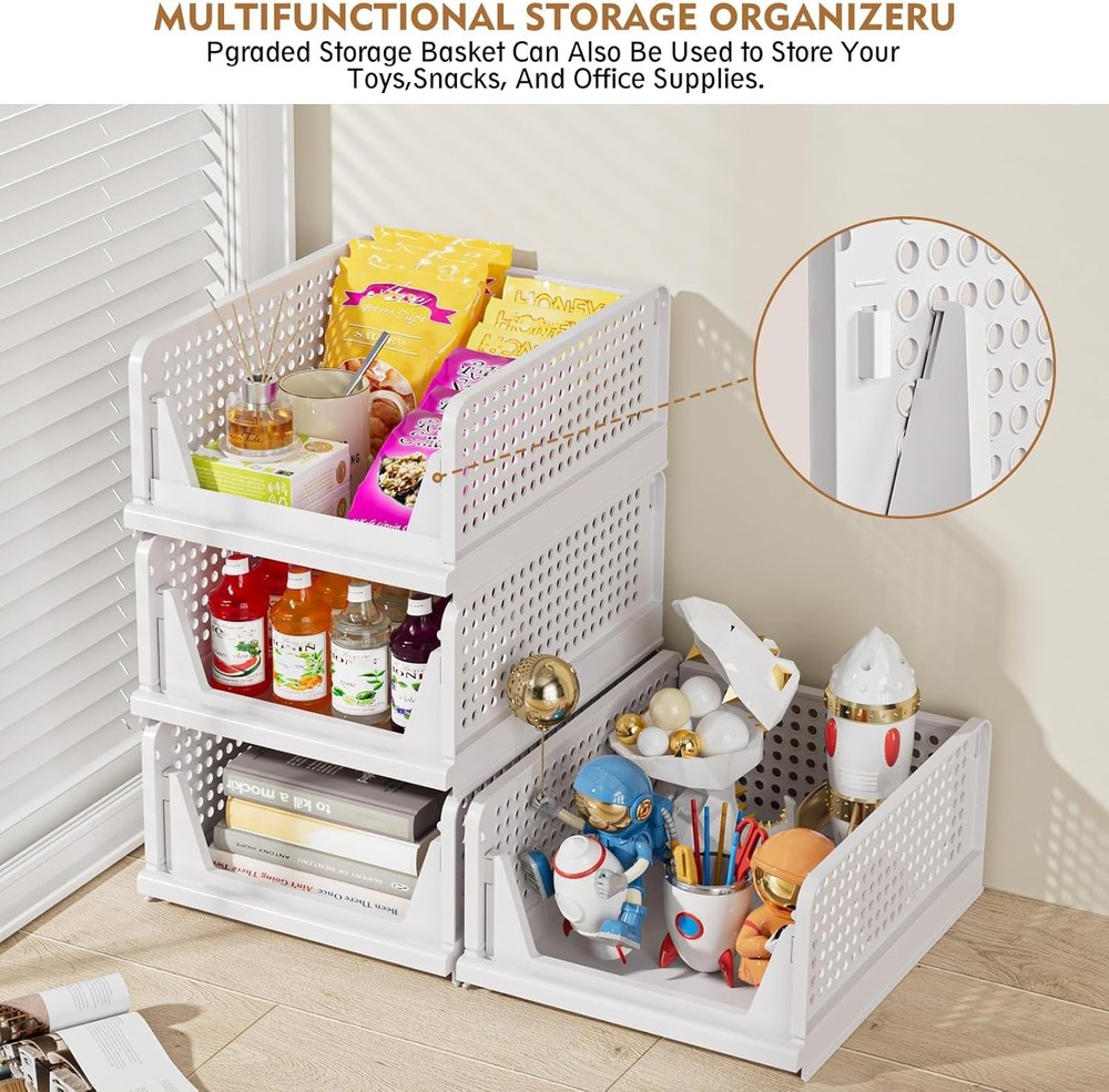 5 Pack Stackable Closet Storage Basket, Multifunctional & Foldable Closet Organi