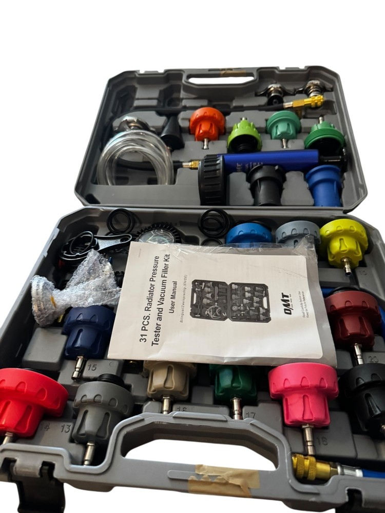 OMT 31pc Radiator Pressure Testing & Refilling Kit 23 Adapters Vacuum Pump Gray
