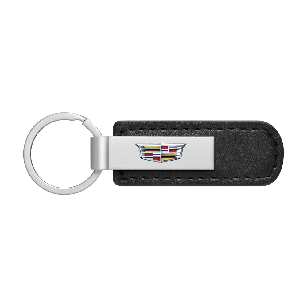 Cadillac Crest PU Leather Silver Metal Key Chain