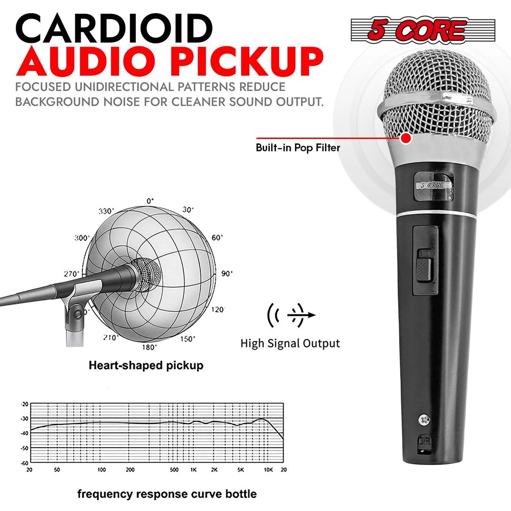 5Core XLR Microphone Dynamic Mic Karaoke Singing Studio Mics Handheld Microfono