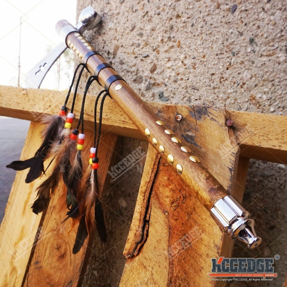 19" NATIVE AMERICAN PEACE PIPE HATCHET TOMAHAWK Replica w/ Functional Pipe