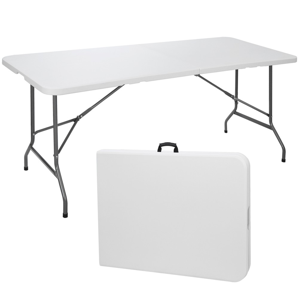 2X 6' Folding Table Plastic Fold-in-Half Picnic Table w/ Handle Rectangular