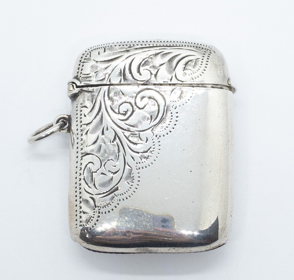English Sterling Vesta Match Safe E Jacobs Birmingham 1900 Chatelaine