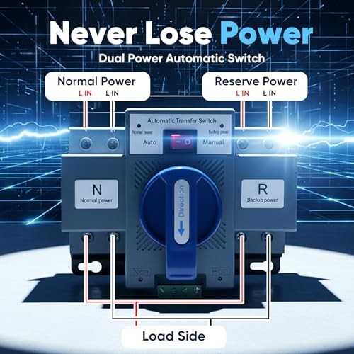 Automatic Transfer Switch 110V 63A 2P Generator Changeover, Dual-Power, Auto/Man