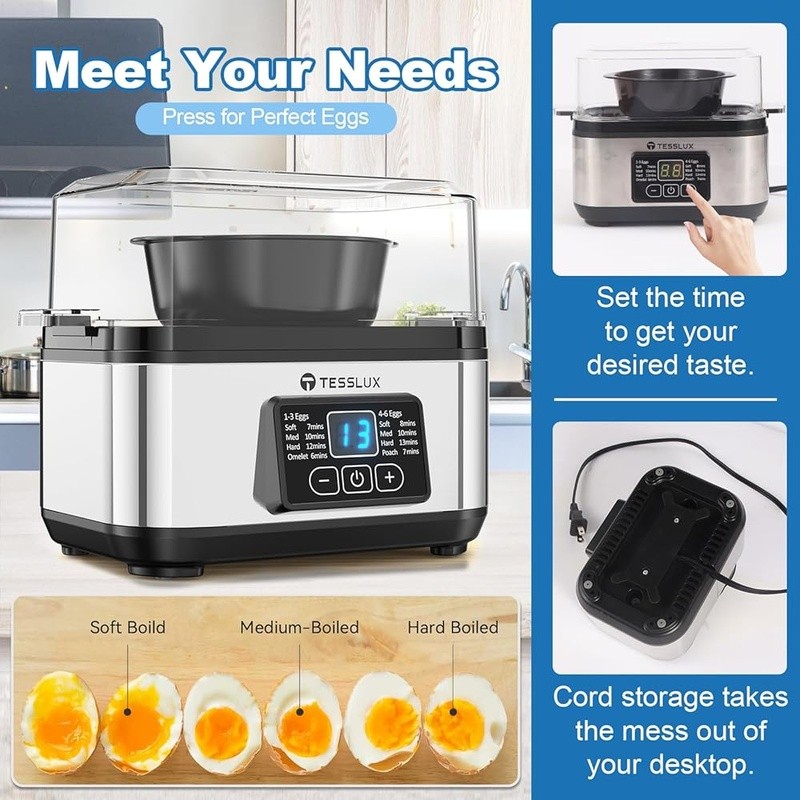 Multi Functional Egg Cooker 6 Egg Capacity Digital Touch Control Easy Clean New