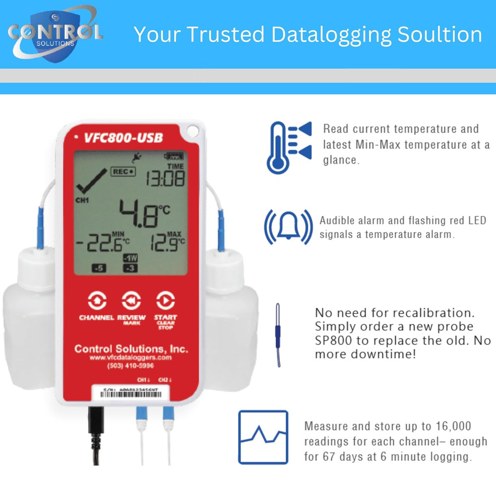 Control Solutions VFC800 Temperature Data Logger (VFC800-USB 5Ft Single Probe)