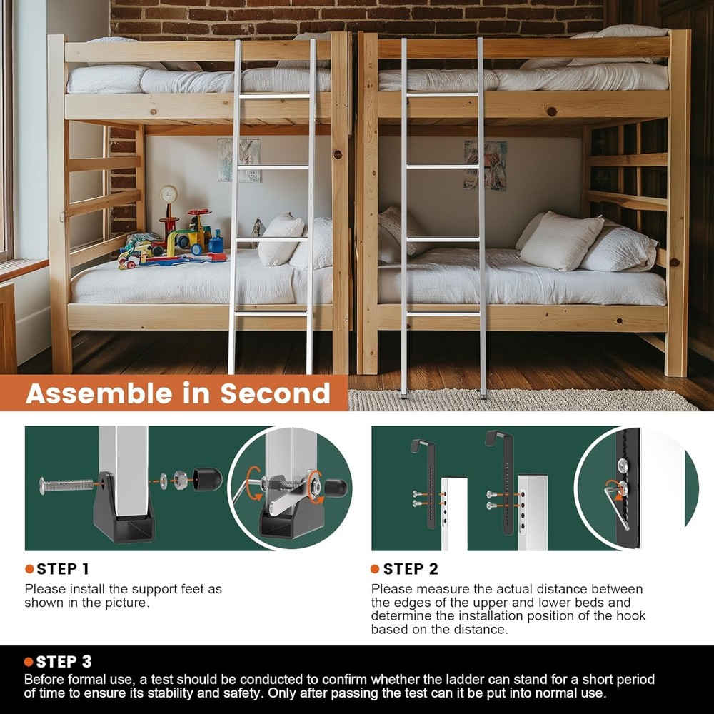 Integrated Step Ladder with 57"-61" Height Range，bunk 1.2" White