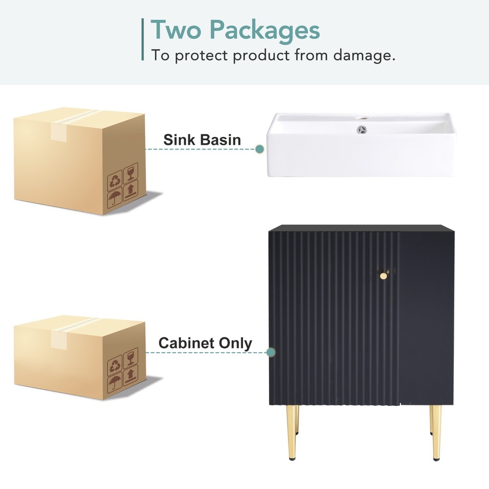 21.6" Black Bathroom vanity Combo Cabinet Single Ceramic Sink Right Side Storage