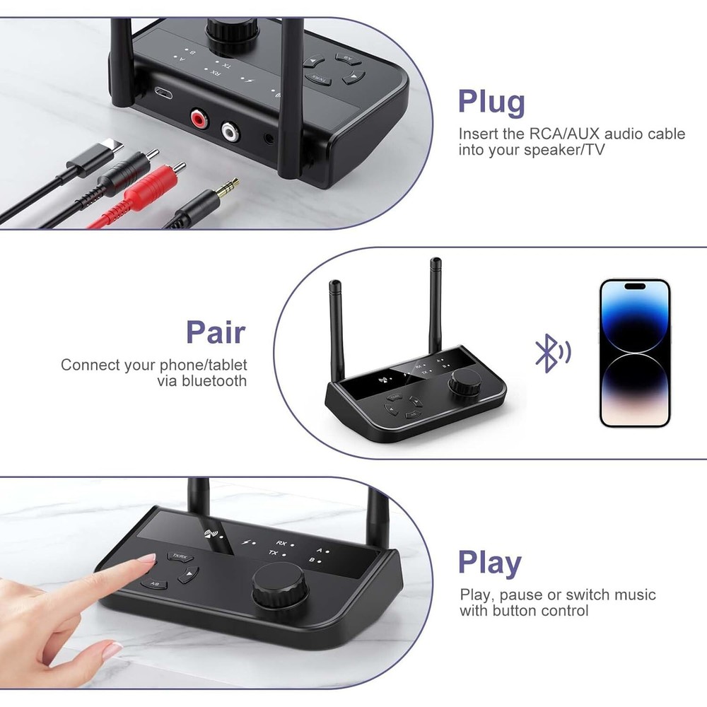Bluetooth 5.3 Transmitter Receiver, Dual Connection Bluetooth Audio Adapter,