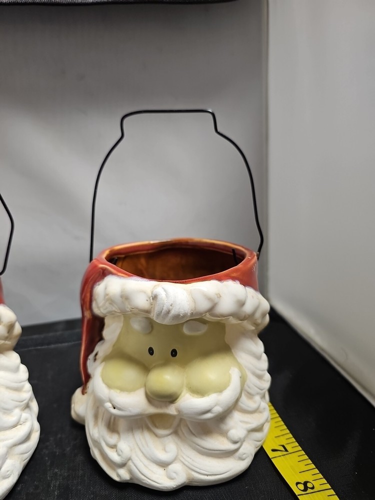 2-Ceramic Santa Containers With Wired Handle- By Collections