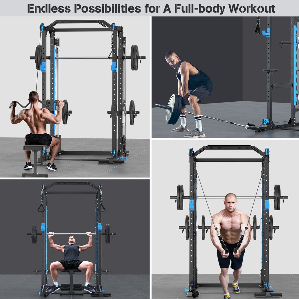 Smith Machine System Power Cage Rack Cable Crossover Home Gym System