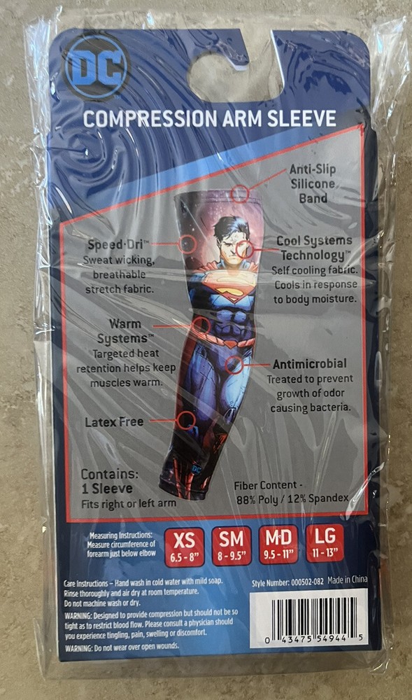 Superman Compression Athletic Arm Sleeve Size Large Licensed DC Comics